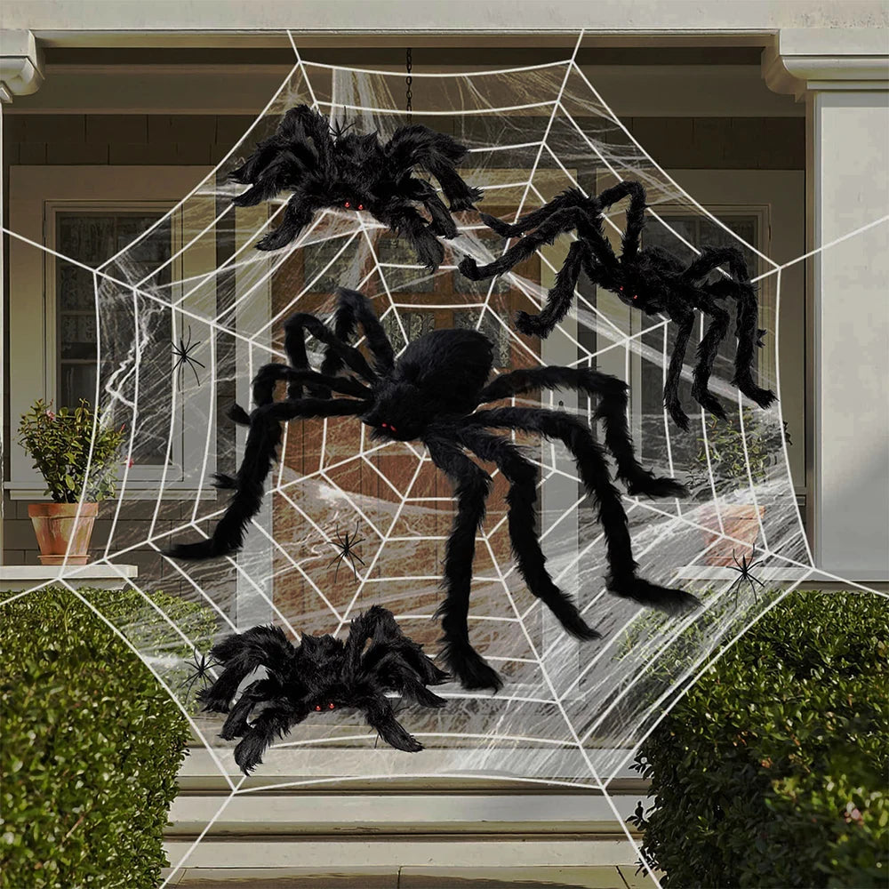 30 90 150 Halloween Giant Spider Big Plush Black Spiders Party Decor