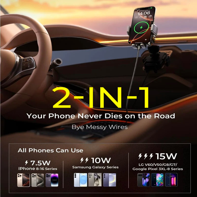 UYUXIO Manual Clamp Wireless Car Charger 15 Fast Charging Air Vent