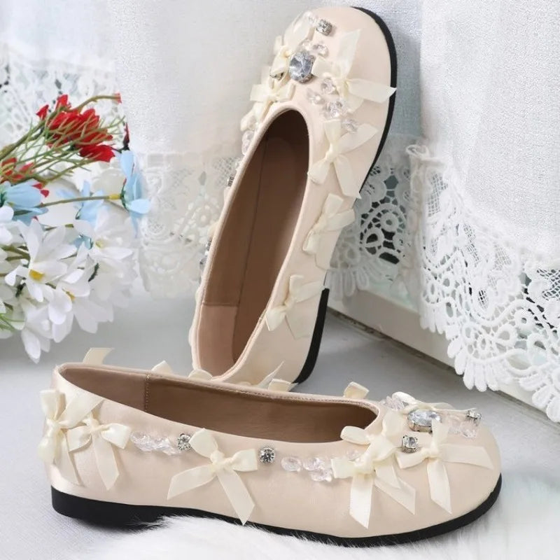 2025 Crystal Bling Ballet Pumps Glossy Solid Fashion Novelty Sweet