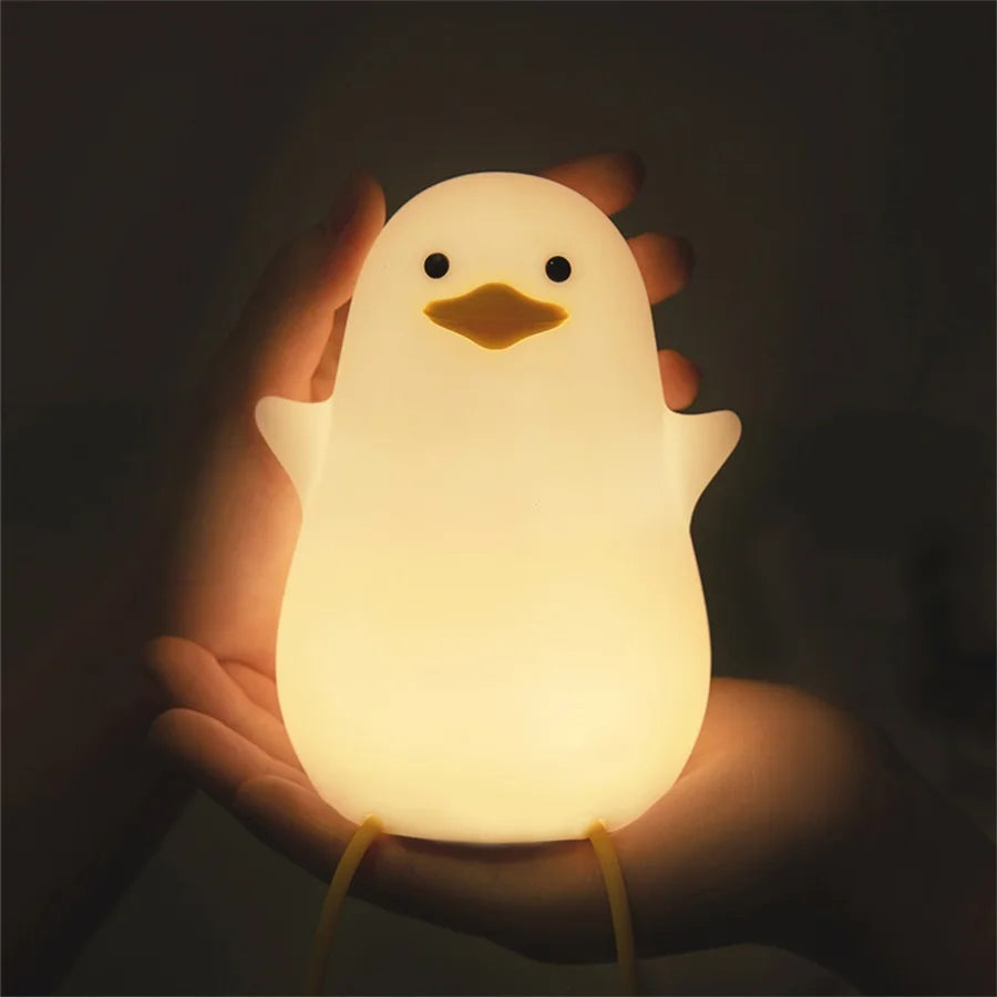 Duck Silicone Night Light for Children with Timer Usb Rechargeable Dimming Touch Lamp Sleeping Bedroom Cartoon Animal Decor Gift Zpaxo