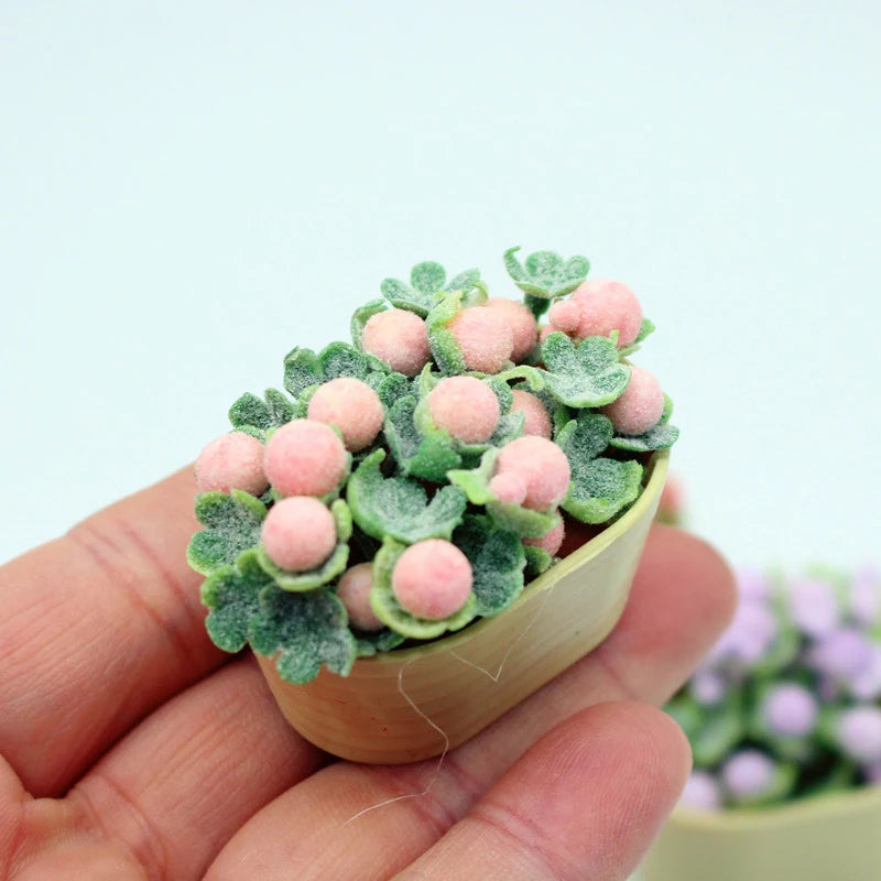 ▶1:12 Dollhouse Simulation Flower Plant Potted Dollhouse Mini Home Decoration Dolls House Micro Landscape Plant Accessories Zpaxo Pink