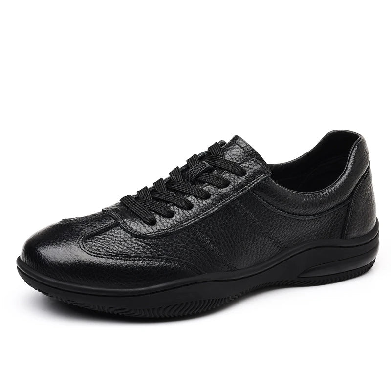 Mens All Black Leather Casual Sneakers Low Lace Up Comfortable Shoes Zpaxo