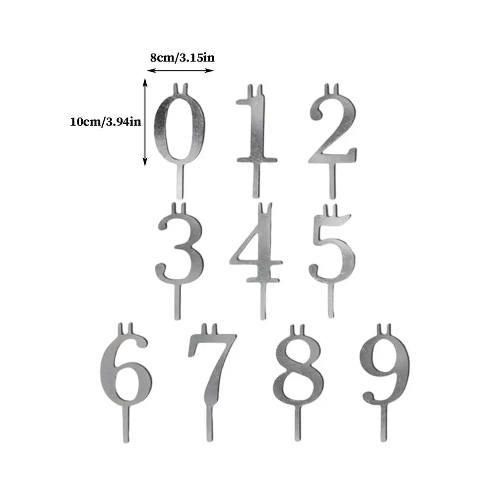Number Candle Holders 0–9 | Birthday Cake Topper Set Birthday Candle Holder Zpaxo sliver
