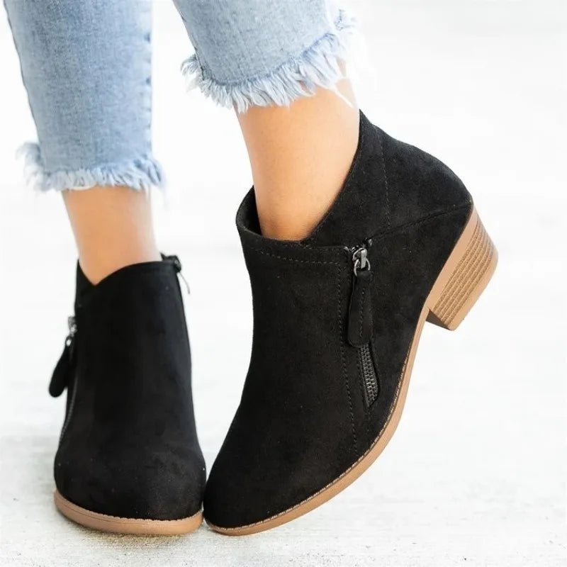 Women Boots Low Heel Low Tube Student College Style Women Shoes Autumn/winter Side Ankle Boots Female Comfortable Outdoor Shoes Zpaxo black 43