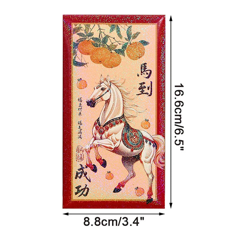 6PCS 2026 Year Of The Horse Red Envelopes Chinese New Year Red Packet Lucky Money Bag Gift Envelopes Red Packet Zpaxo