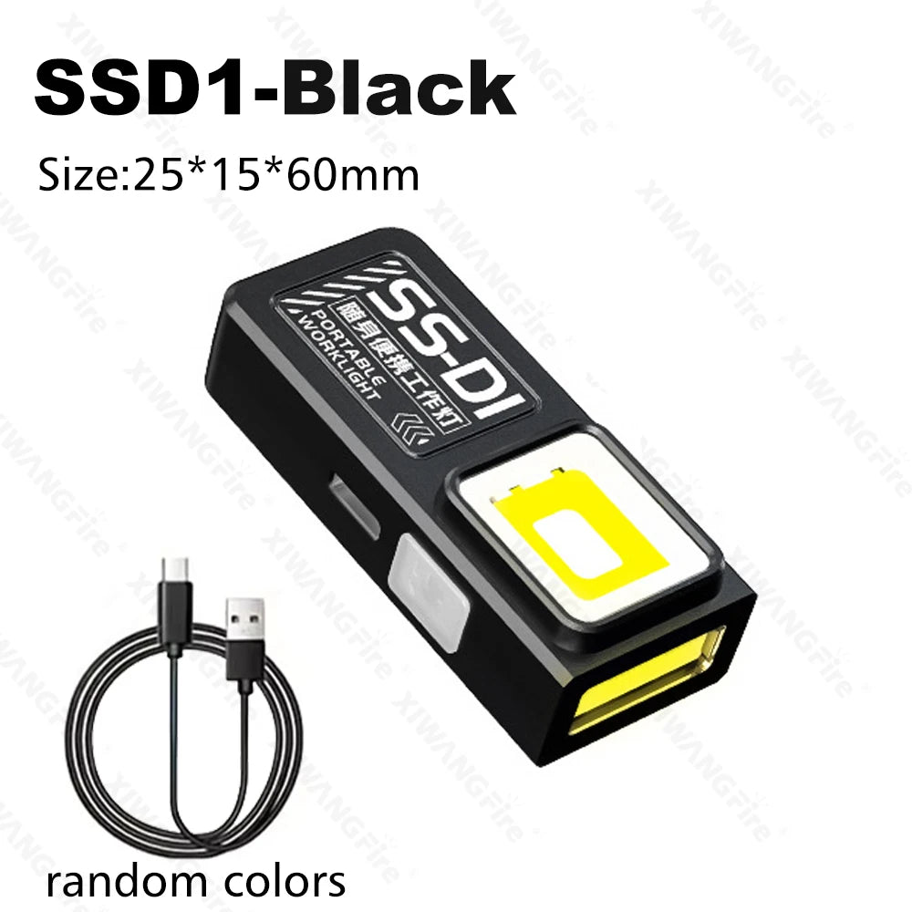 Multifunctional Keychain Flashlight USB Rechargeable Mini COB Work Zpaxo SSD1-Black