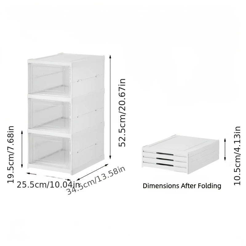 3-storey Stackable Shoe Storage Box Set with Easy to Access Front Mounted Waterproof Transparent Plastic Storage Box Zpaxo