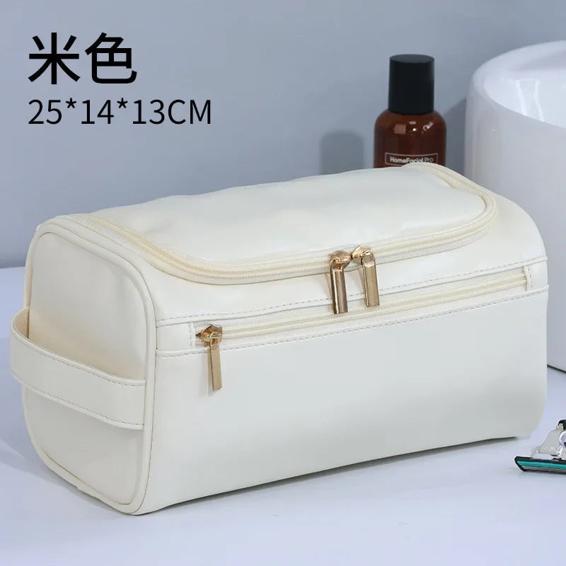 Men's Vintage Hanging Toiletry Bag – Large PU Travel Organizer Hanging Toiletry Bag Zpaxo white-pu