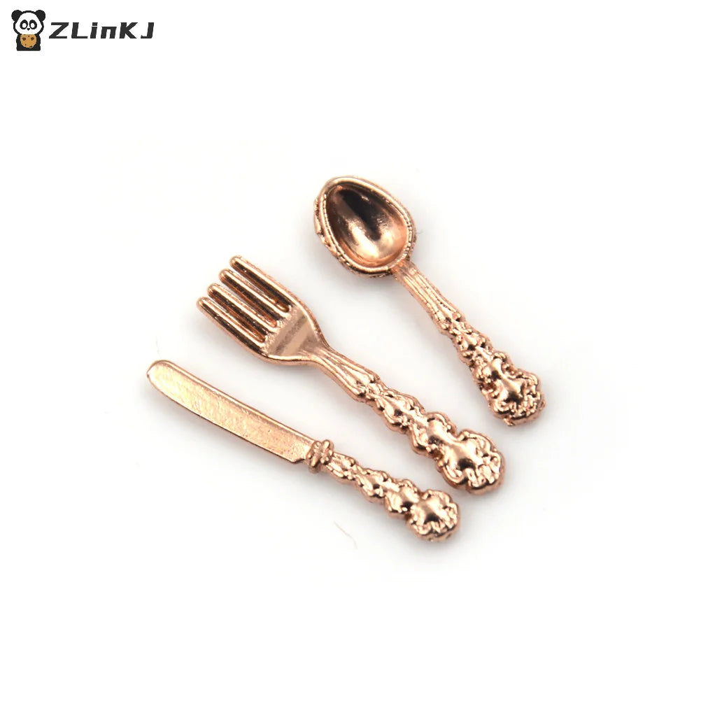▶12Pcs/set 1:12 Dollhouse Miniature Fork Knife Soup Tableware Kitchen Furniture Toys Zpaxo