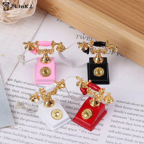 ▶1Pc 1:12 Dollhouse Miniature Phone Model Retro Rotary Telephone for Doll House Decor Zpaxo