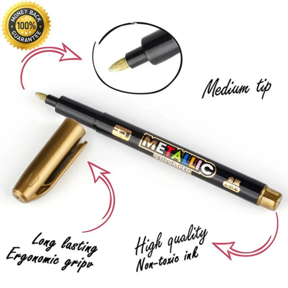 8 Metallic Paint Marker Pens Permanent Art Calligraphy Office