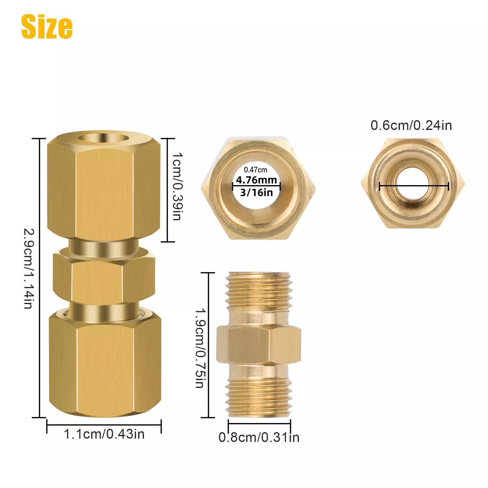 Straight Brass Brake Line Compression Fitting Union 3 16 OD Tube