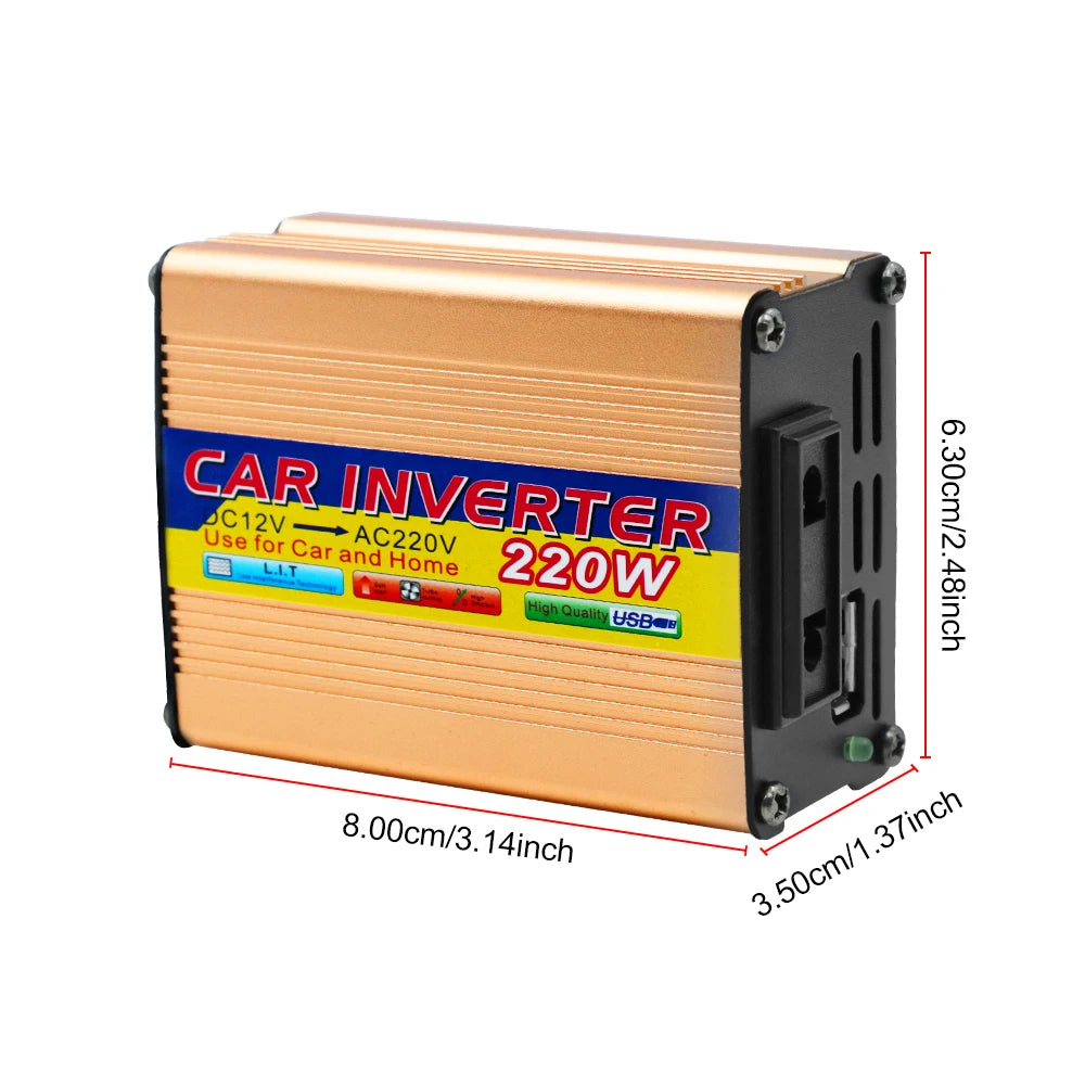 220W Power Inverter Conversion USB Battery Clip Portable Car Mounted