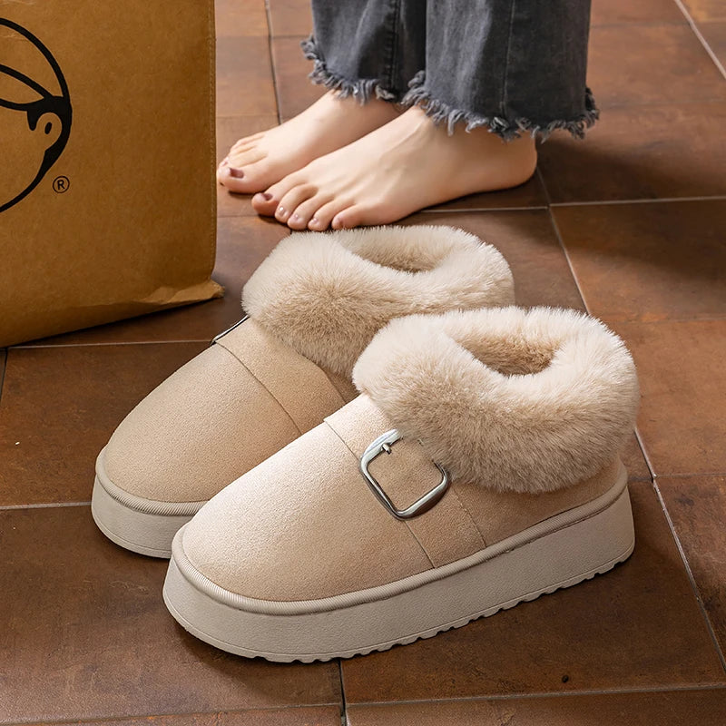 Women's Warm Cotton Shoes Indoor Outdoor Anti-slip Fluffy Fuzzy