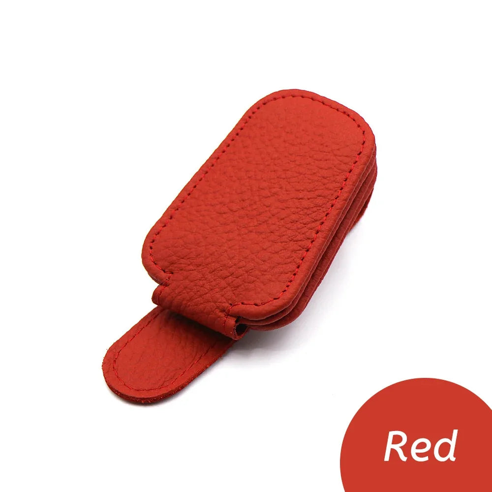 Car Sun Visor Clip Glasses Bracket Holder Pu Leather Cards Case Auto Zpaxo Red
