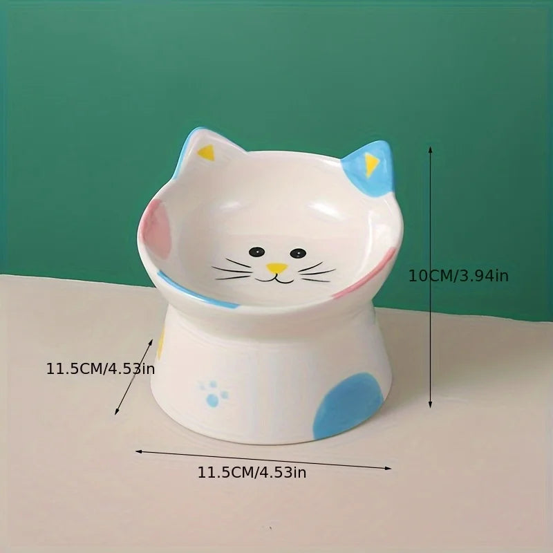 Elevated Cat Food Dish Ceramic Raised Feeding Station Shallow