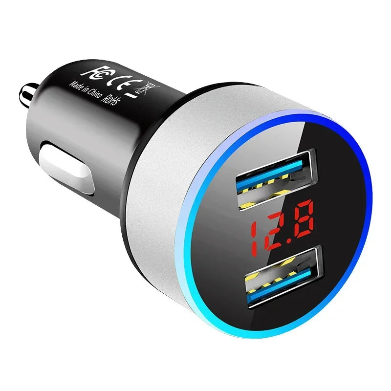 Dual USB Car Charger 3.1A Fast Charge & LED Voltmeter