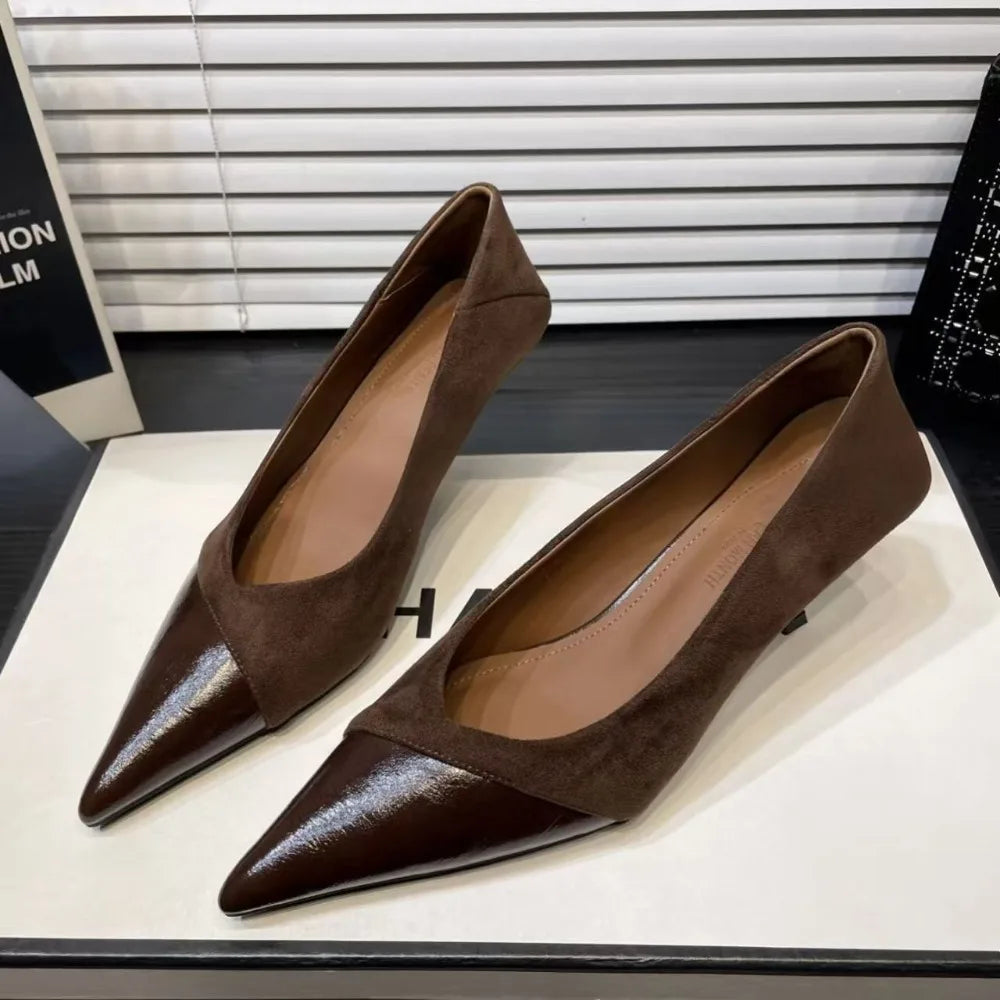 Autumn 2025 Korean-style Pointed Suede Shallow Stiletto Heels