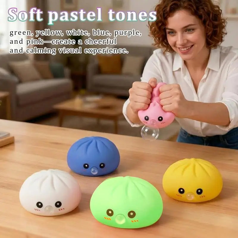 Bubble-Blowing Bun Squeeze Fidget Toy | Cute Dumpling Squish