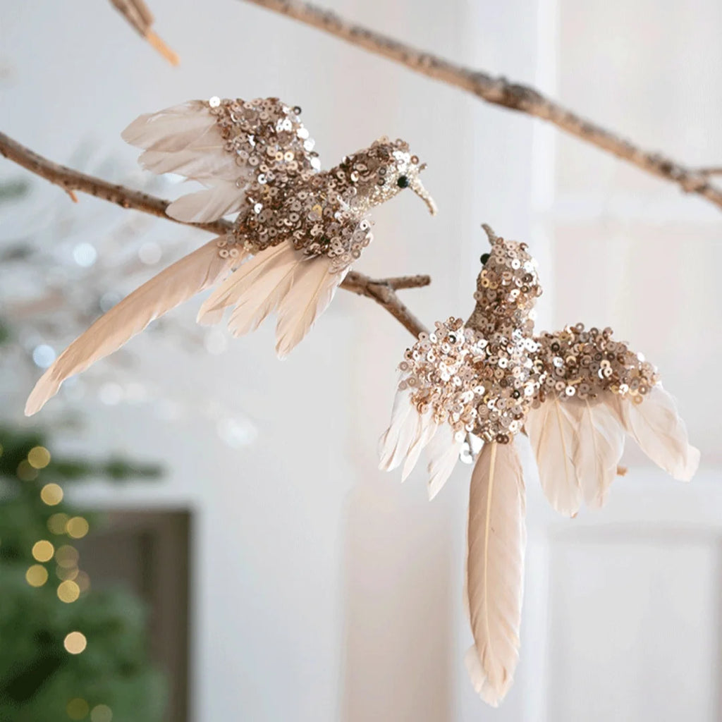2-Pack Feather Hummingbird Christmas Ornaments – Glitter Birds Christmas Ornaments Zpaxo