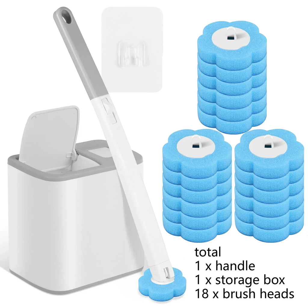 New Toilet Brush Disposable Replacement Head Cleaning Kit With Lengthened Handle Auto Lid Opening Toilet Bowl Cleaner Pad Kit Zpaxo Gray 18Pcs
