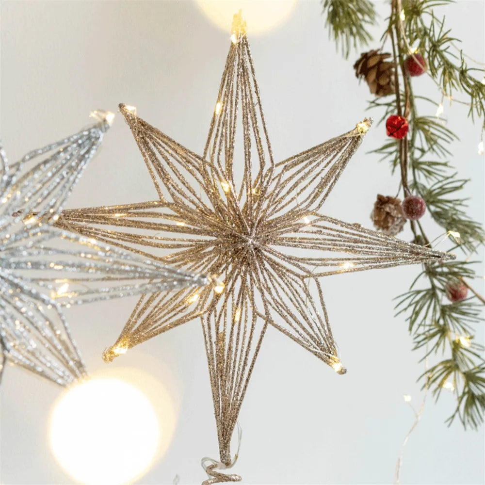 Christmas Tree Star Topper with LED Lights – 20/25/30cm Gold