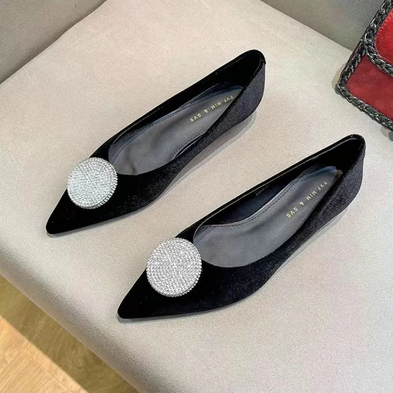 Flat shoes for women Spring Autumn 2025 new rhinestone pointed toe velvet shallow comfort plus size 42 43 44 women's shoes Zpaxo