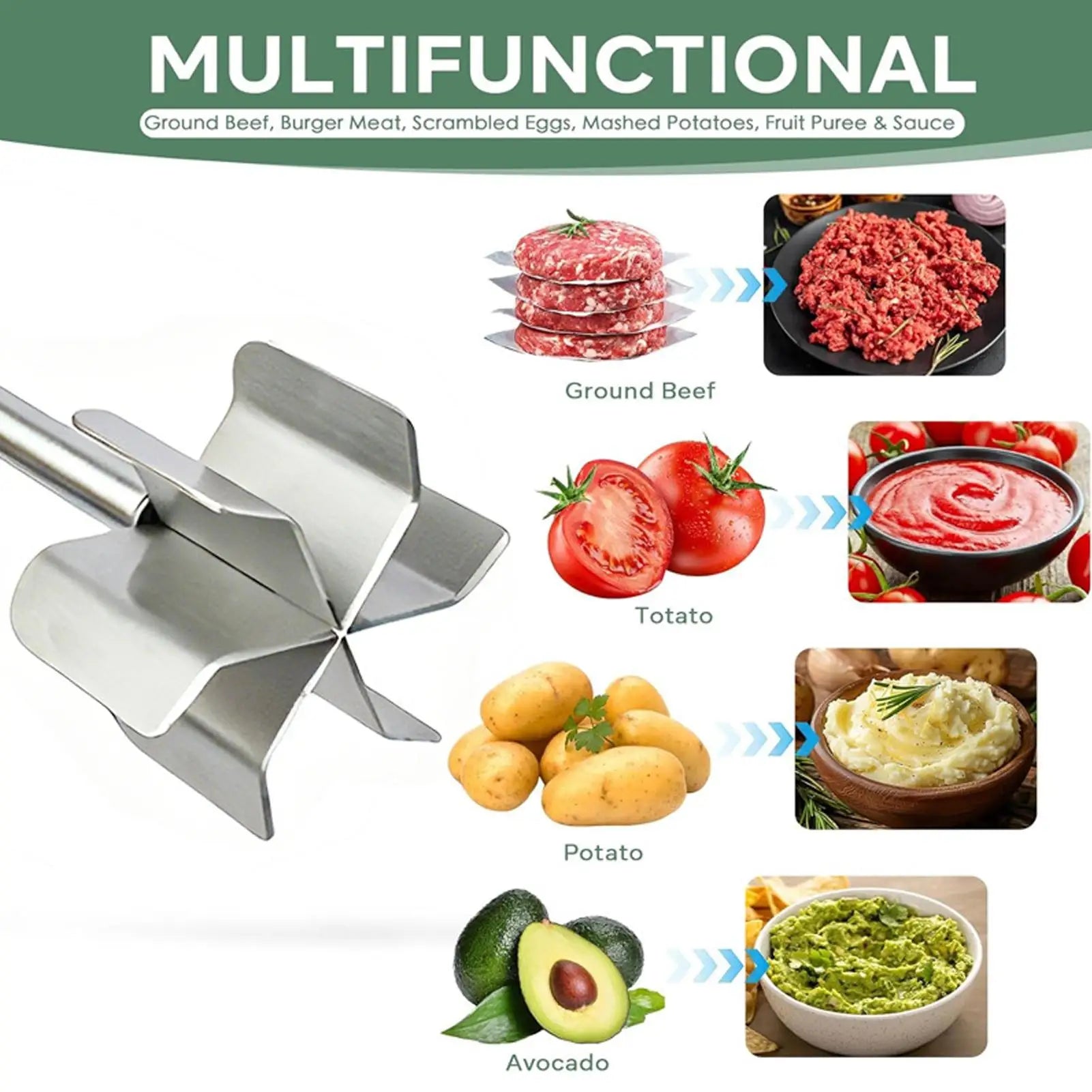 Meat Masher 6-Leaves Stainless Steel Multi-functional Chopper Ground
