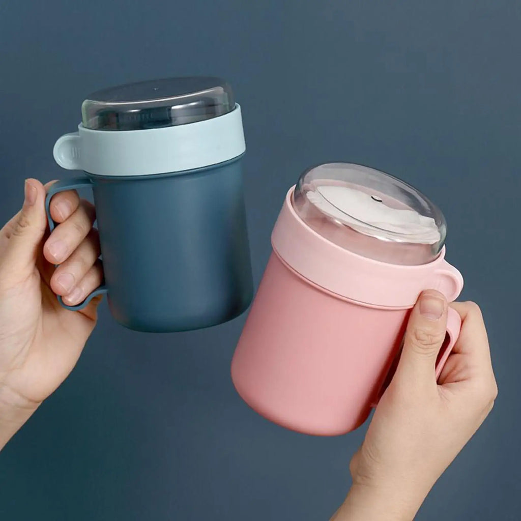 500ml Portable Breakfast Cup with Lid & Spoon – Leakproof Portable Meal Cup Zpaxo