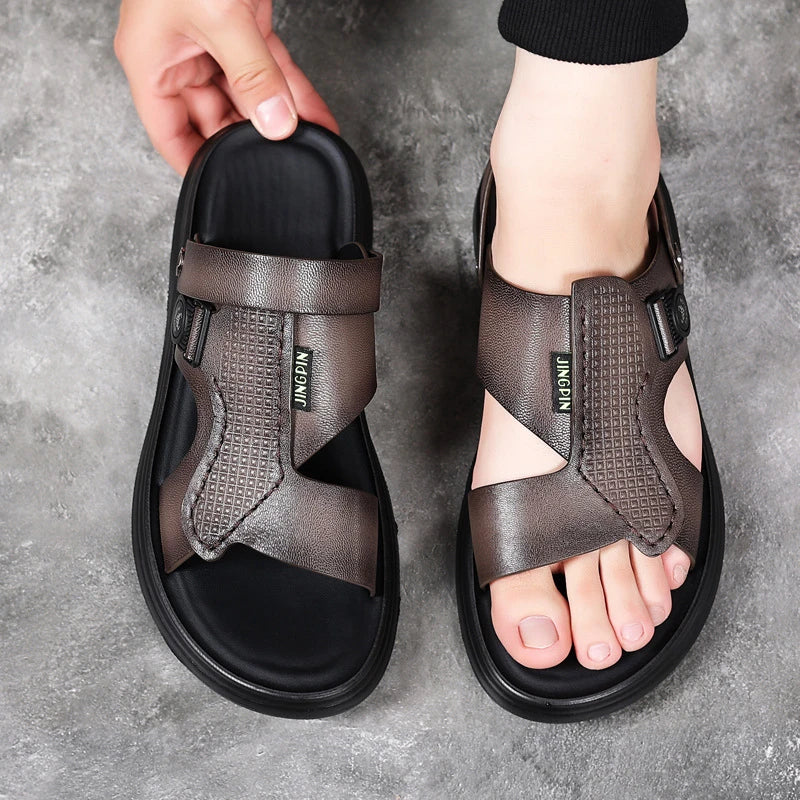 Mens First Layer Sheepskin Summer Sandals Leather Beach Shoes Casual Zpaxo