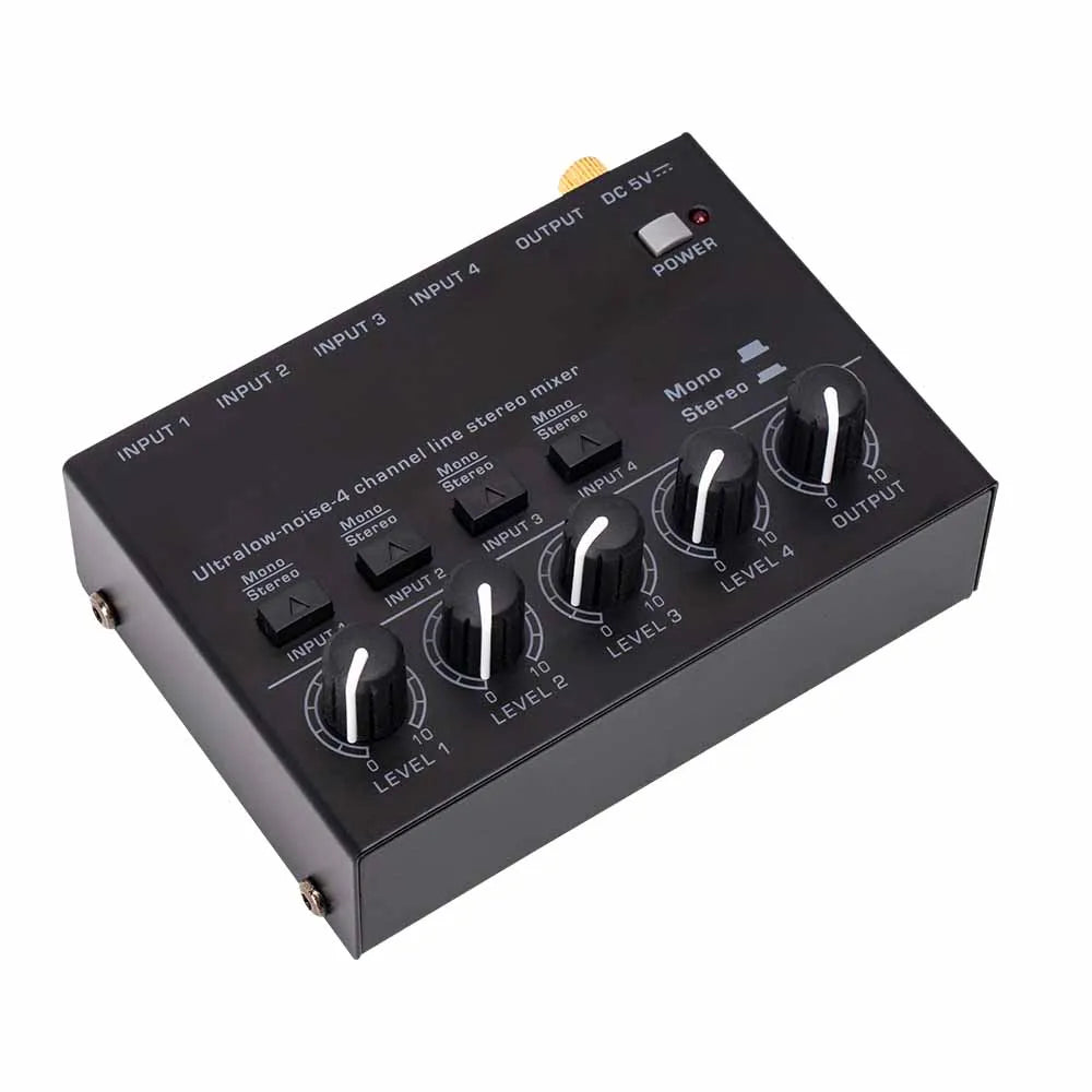 Professional Sound Mixer 4 Channel Mixer Stereo with 2pcs 6.5 3.5mm Converter RCA Output Mixer Mini Low Noise Sound Mixer Zpaxo