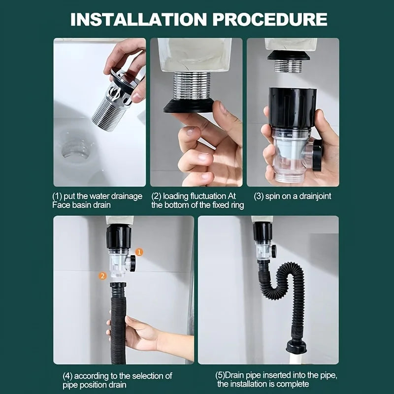ABS Kitchen Sink Drain Pipe Adjustable P-trap Odor Clog Proof Slip
