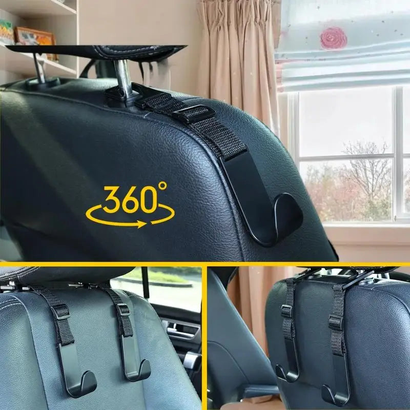 Car Seat Headrest Hooks 4-Pack – Adjustable Auto Storage Clips