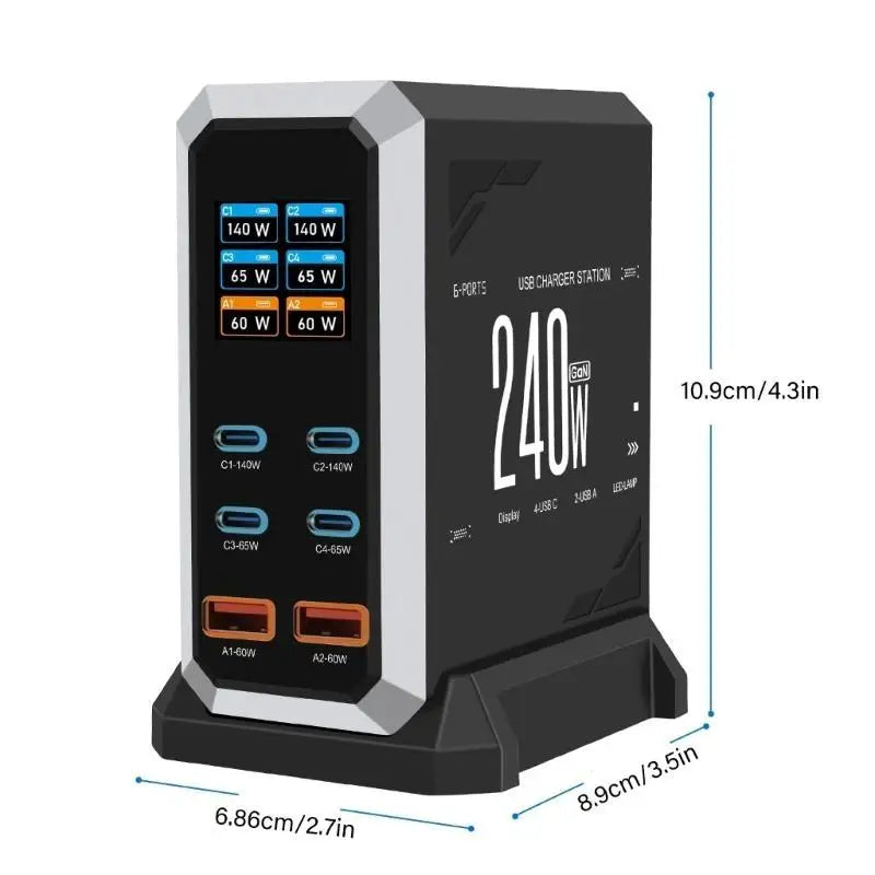 652F 240W USB Charging Station 6 Port Desktop Fast C Adapter Zpaxo