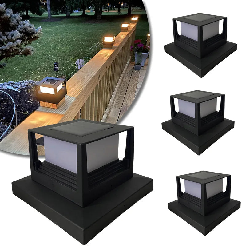 Solar Square Post Light Double Fence Lamp Waterproof Outdoor Street Zpaxo