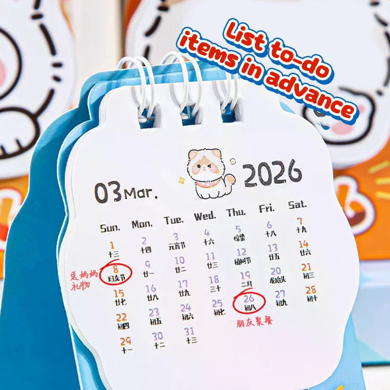 4PCS Mini 2026 Calendar Portable Cute Cat Office School Supplies Calendar Desk Calendar Monthly Planner Desk Decor Record Gifts Zpaxo