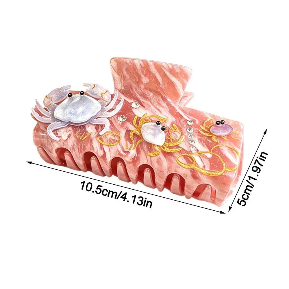 New Large Rhinestone Shell Hair Claw Acrylic Geometric Pattern Hair Claw Clips Ocean Series Pearl Shell Hair Clip Beach Zpaxo