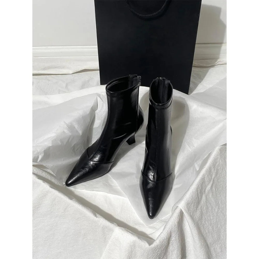 Autumn Winter Vintage Thick Heel Slim Ankle Boot Women Fashion