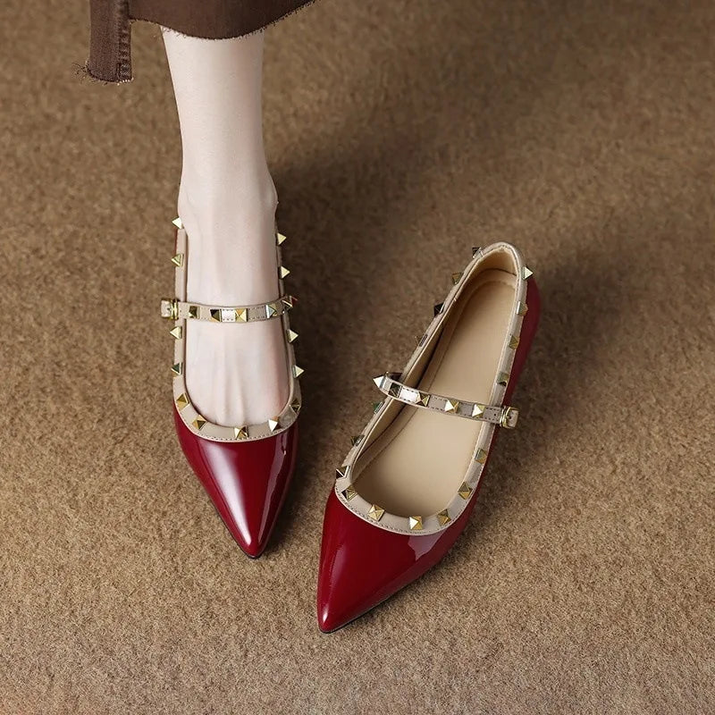 Pointed Toe Mary Janes Cover Heels Women Single Shoes Summer Fashion Female Pumps Rivet Buckle Strap Zapatos Mujer Zpaxo