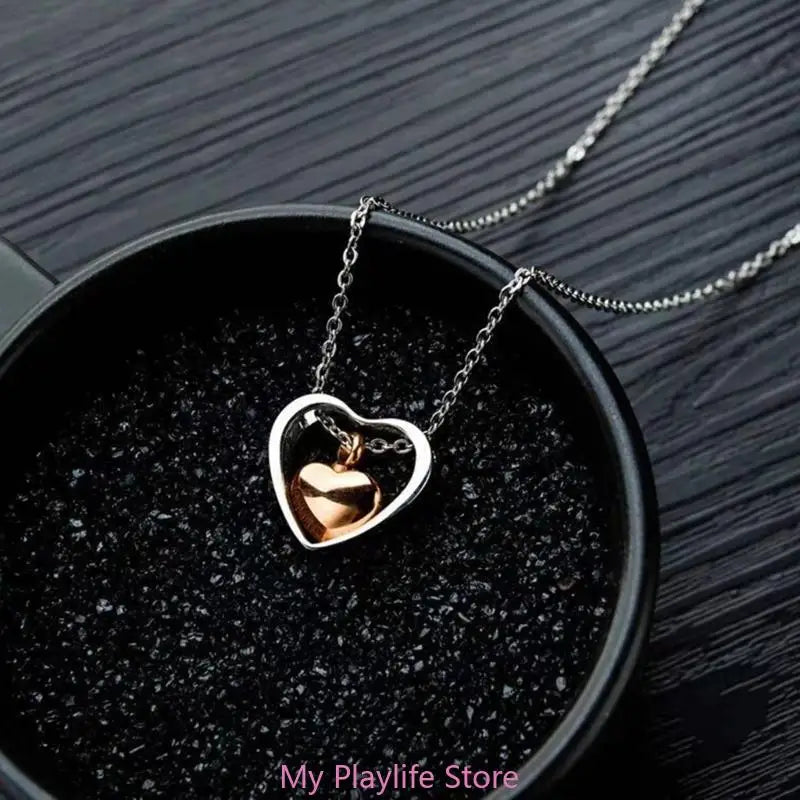 Stainless Steel Double Heart Cremation Urn Necklace Funnel Fill