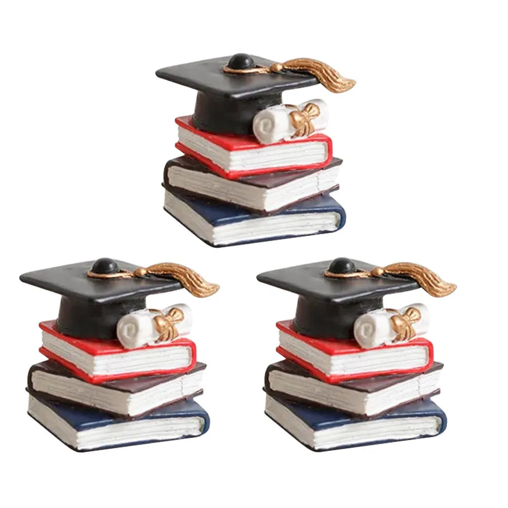 Graduation Cake Toppers Doctoral Cap Stacked Books Academic Theme