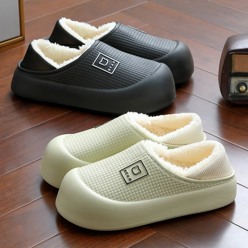 Waterproof Cotton Shoes Women Indoor Plush Warm Bags Slippers