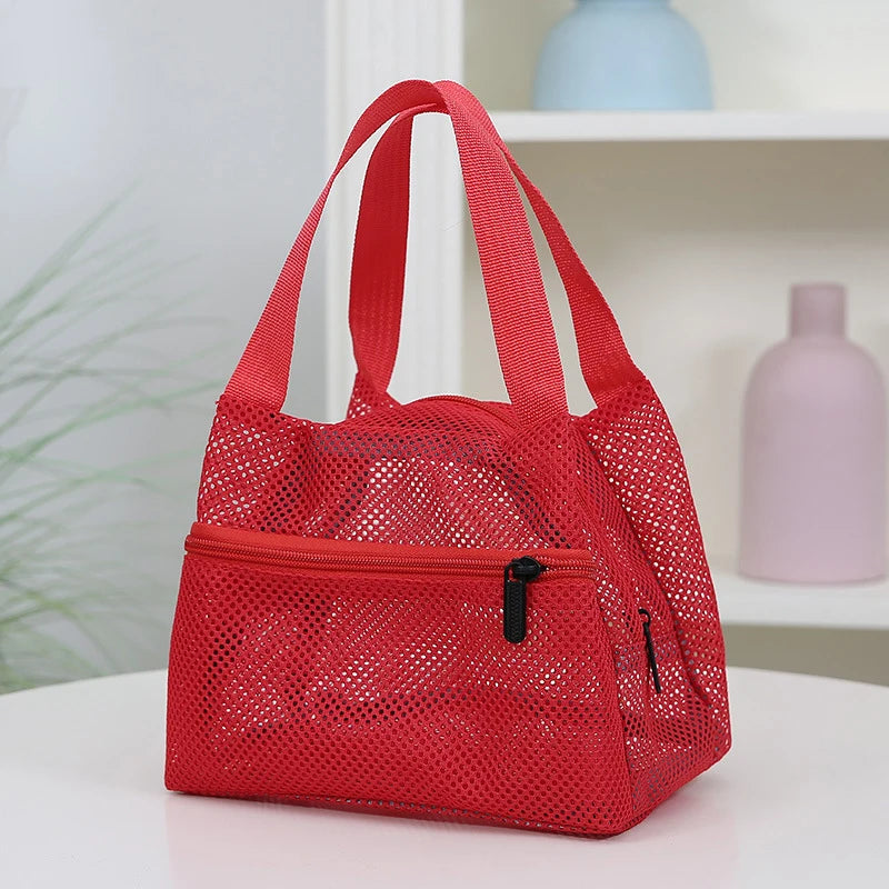 Solid Color Fashionable Mesh Travel Handbag, Spacious Cosmetic and Toiletry Storage Zpaxo Red