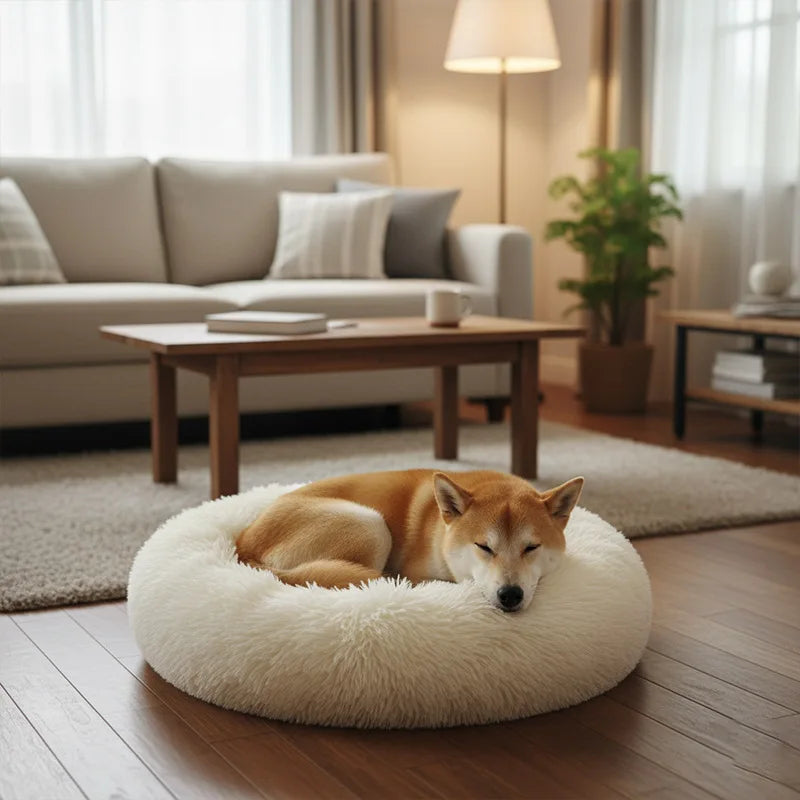 Soft Plush Donut Shaped Pet Bed Washable Comfortable Round Dog Cat