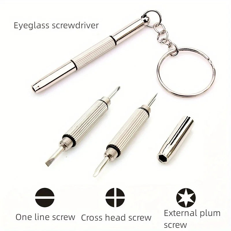 Stainless Steel Eyeglass Screwdrivers Keyring Interchangeable Tips
