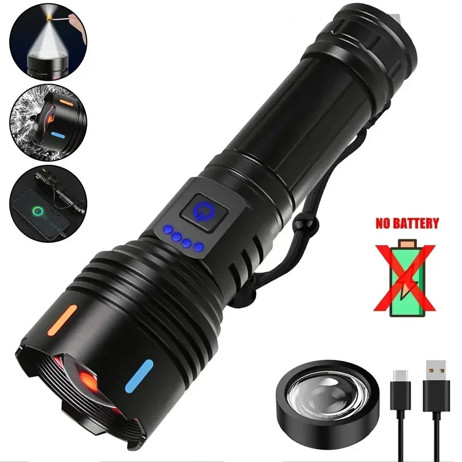 KDULIT Rechargeable LED Tactical Flashlight – Zoom & Window Breaker