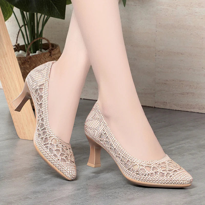 Summer Single Shoes Mesh Breathable Versatile Heels Women's Zpaxo