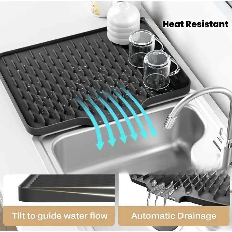 Non-slip Silicone Kitchen Drain Mat Built-in Drainage Design