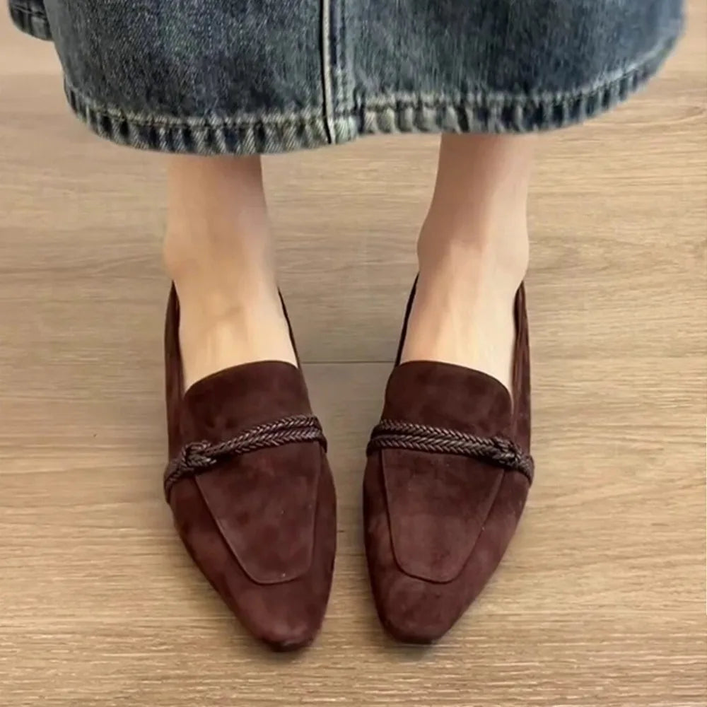 Loafers Women Square Toe 2026 Ladies Shoes Slip-on Vintage Buckle