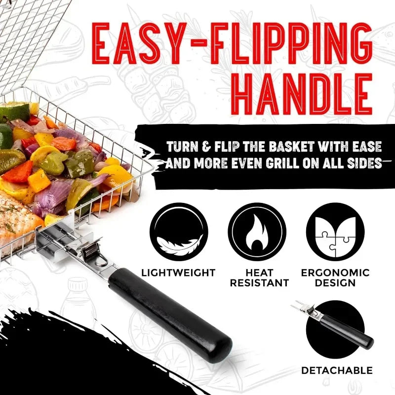 Portable Metal iron Folding Grill Basket BBQ Grill Basket With Handle for Fish Vegetables Shrimp Cook Accessories Outdoor Zpaxo